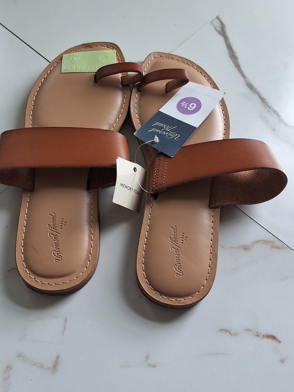 Universal Thread Tan Brown Leather Slide Sandals